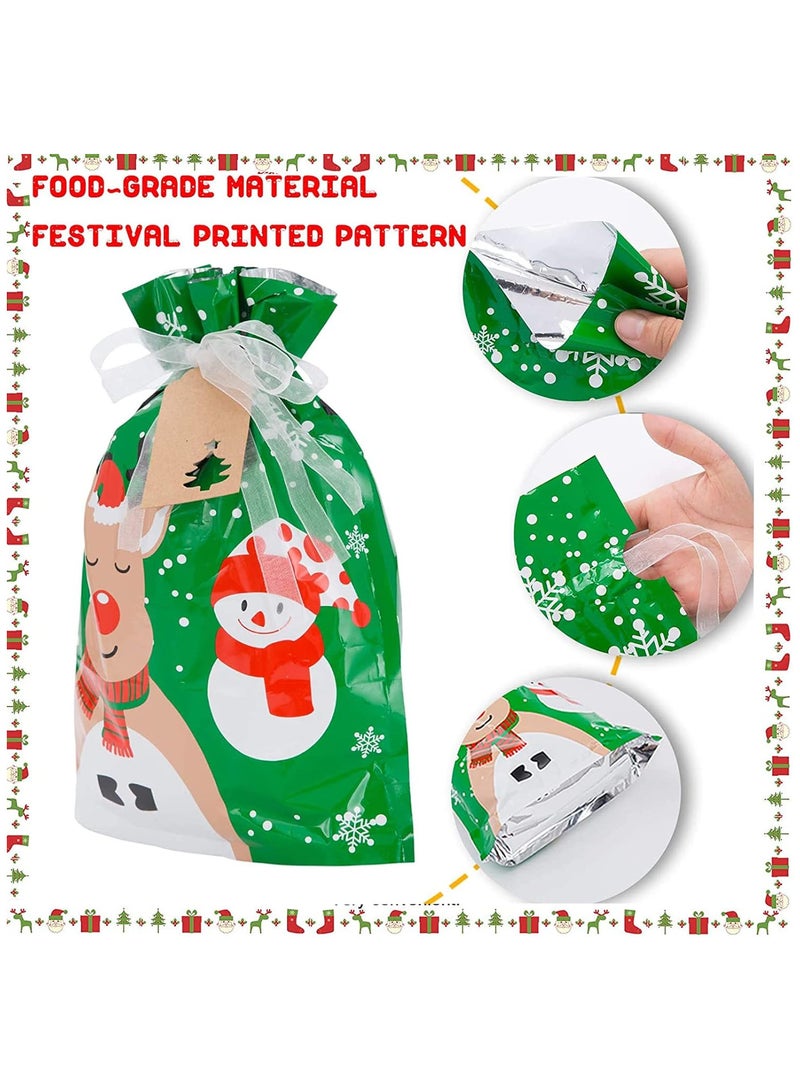 AUTOYSUR Christmas Gift Bags - Christmas Drawstring Bags 18 PCS - Christmas Packaging Bags - 30 greeting cards, Christmas Party Bags with Tags  (18Bags+30Cards) - Image 3