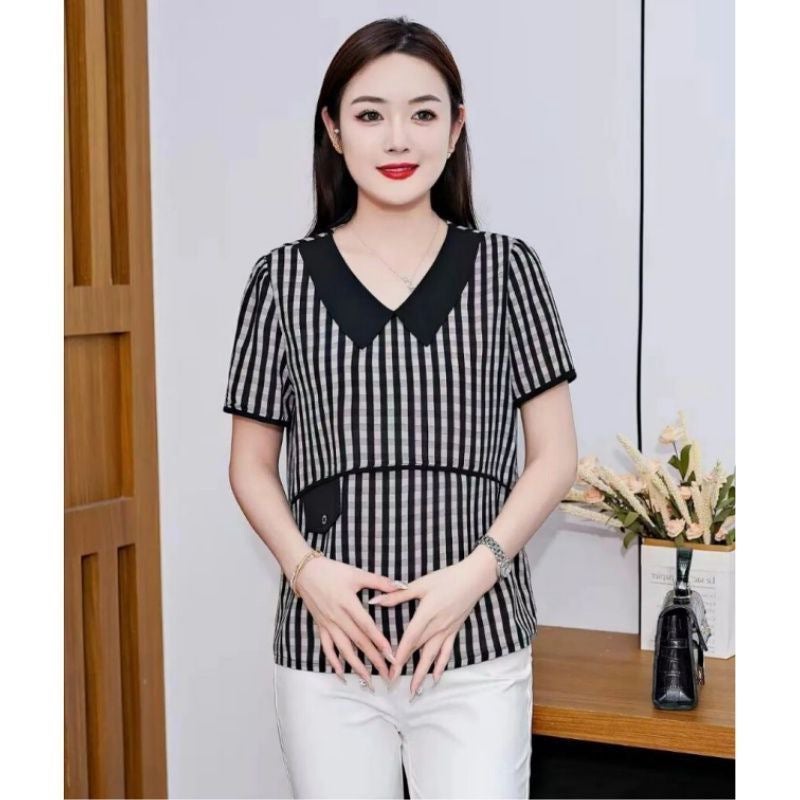 Casual Age-Reducing Doll Collar Short-Sleeved Base Shirt Fashionable Stylish Slimming Lightweight Breathable T-Shirt Top - Image 2