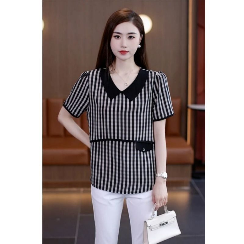 Casual Age-Reducing Doll Collar Short-Sleeved Base Shirt Fashionable Stylish Slimming Lightweight Breathable T-Shirt Top - Image 1