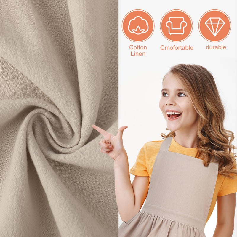 XLSXEXCL Kids Pinafore Apron, Cross Back Apron, Japanese Style Bib Aprons Home Clothes, Toddler Painting Artist Aprons with Pockets for Boys and Girls for Painting Cooking Baking Gardening (Beige) - Image 4