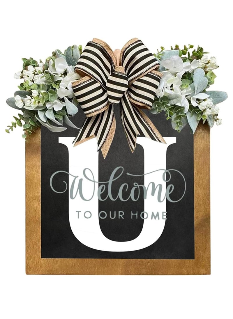 Y&D Welcome Sign Creative Bowknot Letter Wreath In Front Of The Door Outdoor Decoration Props For The Courtyard 30x35CM  - Image 1