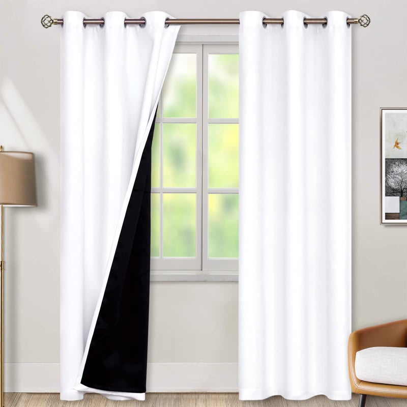 BGment Thermal Insulated 100% Blackout Curtains for Bedroom with Black Liner  Double Layer Full Room Darkening Noise Reducing Grommet Curtain (42 x 84 Inch  Pure White  2 Panels) - Image 1