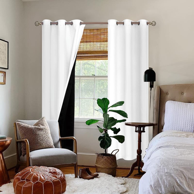 BGment Thermal Insulated 100% Blackout Curtains for Bedroom with Black Liner  Double Layer Full Room Darkening Noise Reducing Grommet Curtain (42 x 84 Inch  Pure White  2 Panels) - Image 2