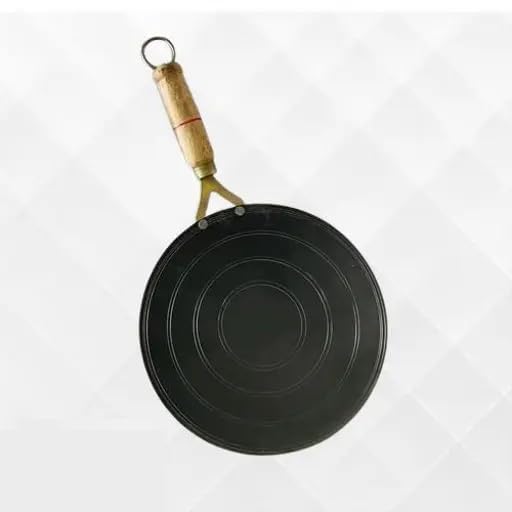Cast Iron Roti Tawa with Wooden Handle 30 cm Black 