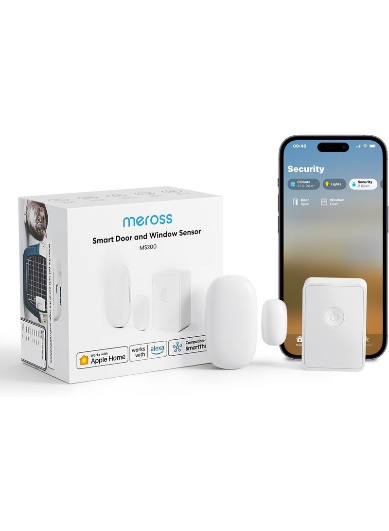 Meross Smart Door Window Sensor, Mini Contact Sensor for Security and Home Automation, WiFi Alarm System, Real-Time Alert, Works with HomeKit, Alexa, Google, SmartThings, Meross Hub Included Start Kit - Image 1