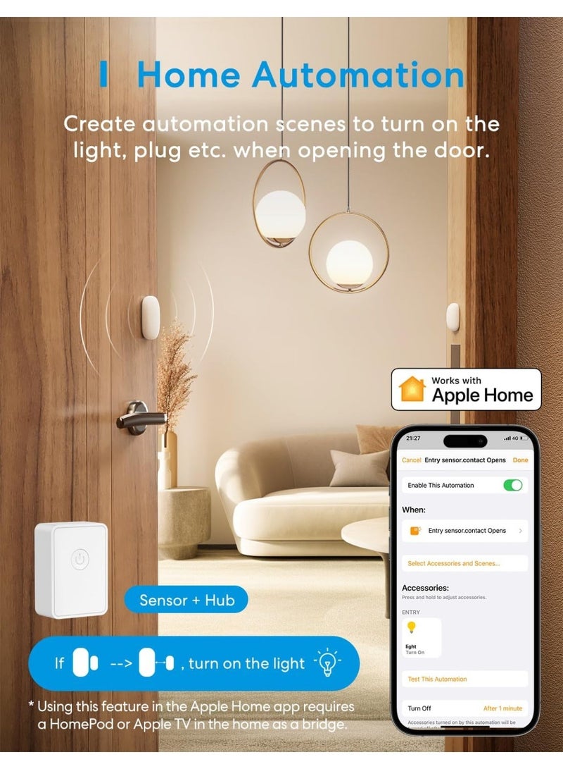 Meross Smart Door Window Sensor, Mini Contact Sensor for Security and Home Automation, WiFi Alarm System, Real-Time Alert, Works with HomeKit, Alexa, Google, SmartThings, Meross Hub Included Start Kit - Image 3