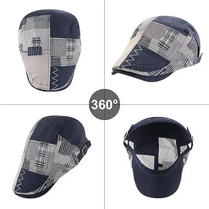 Valkyrie Italian Style Men's Cap Hat Canvas Asymmetrical Model Adjustable Sweatproof Men's Navy Blue