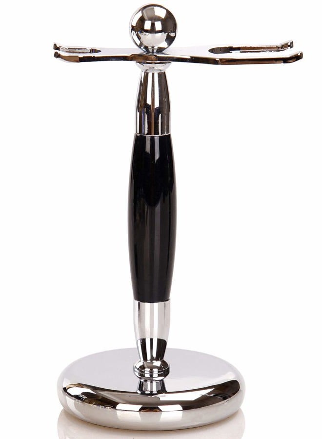 SANWA Deluxe Stainless Steel Shaving Brush Stand Holder for Razor & Brush Weighted Base Black Handle - Image 1