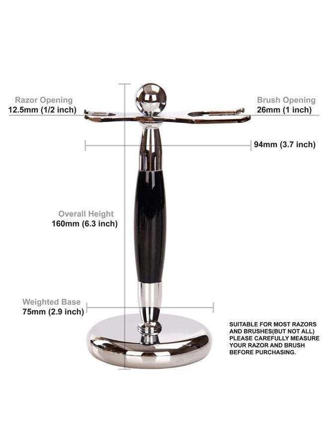 SANWA Deluxe Stainless Steel Shaving Brush Stand Holder for Razor & Brush Weighted Base Black Handle - Image 5