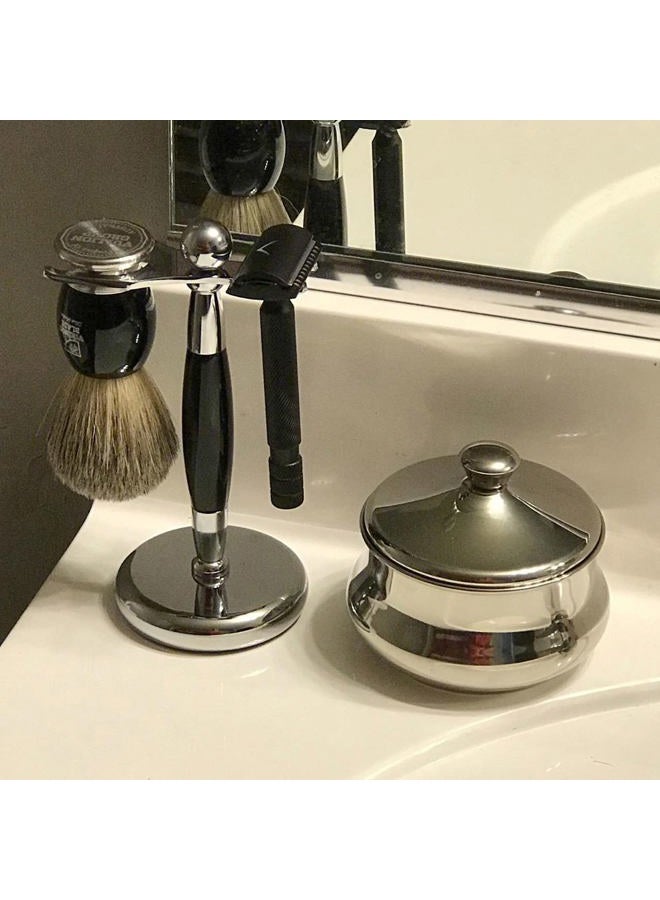 SANWA Deluxe Stainless Steel Shaving Brush Stand Holder for Razor & Brush Weighted Base Black Handle - Image 4
