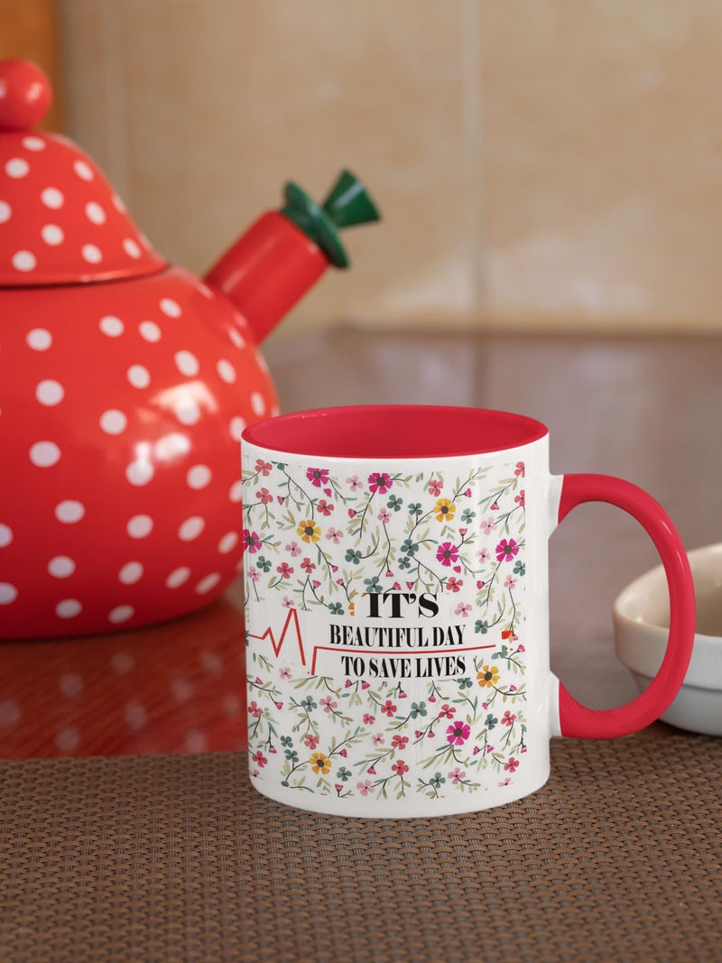 TAJNAN Ceramic Coffee Mug for Doctors with Medical Theme Design | It’s a Beautiful Day to Save Lives | Printed Tea Cup for Clinic Office | Gift for Doctors Nurses Medical Students - Image 2