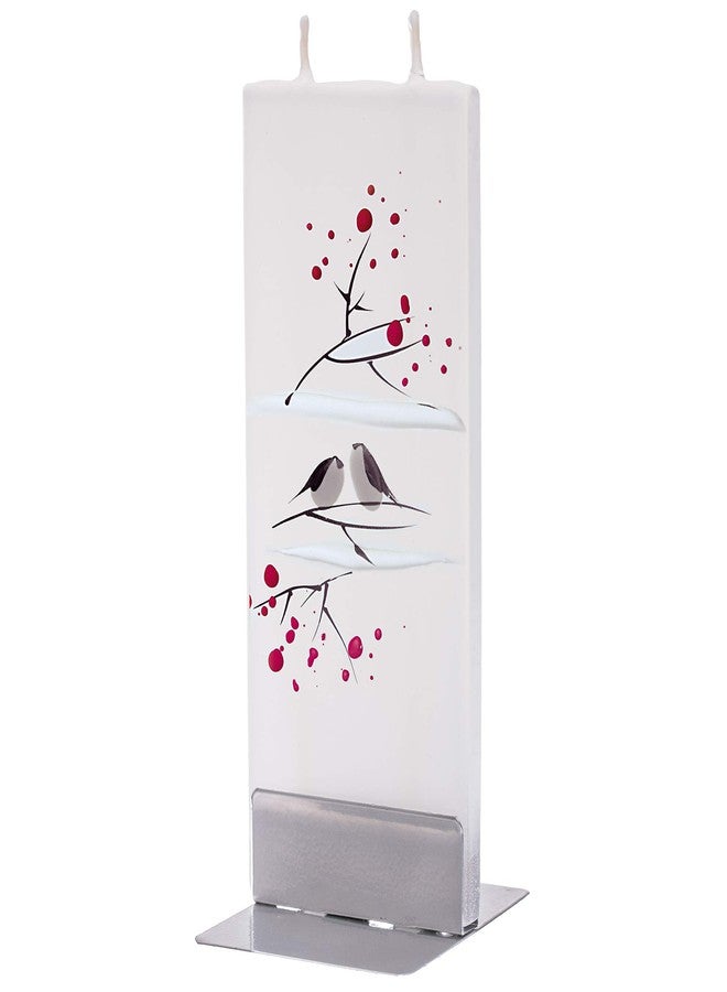 Flatyz Candles Winter Birds White Candle - Flat, Decorative, Hand Painted Candle Gifts for Women or Men - 6 inches - Image 1