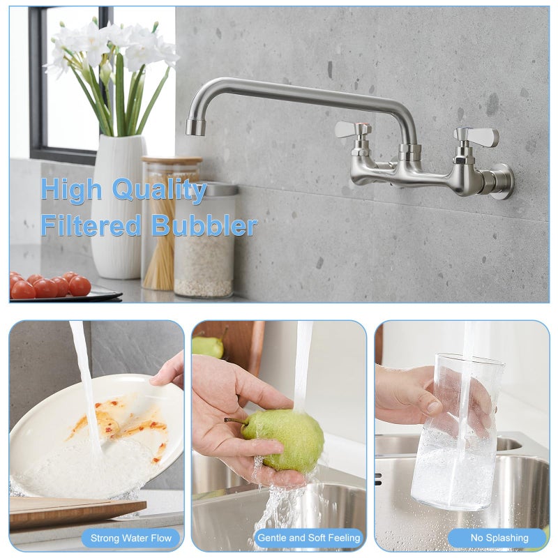 BWE Wall Mount Kitchen Faucets 8"" Center Kitchen Sink Faucet with10 Inch Swivel Spout Two Handle Laundry Sink Faucet Commercial Sink Faucet Mixer Tap Brushed Nickel - Image 3