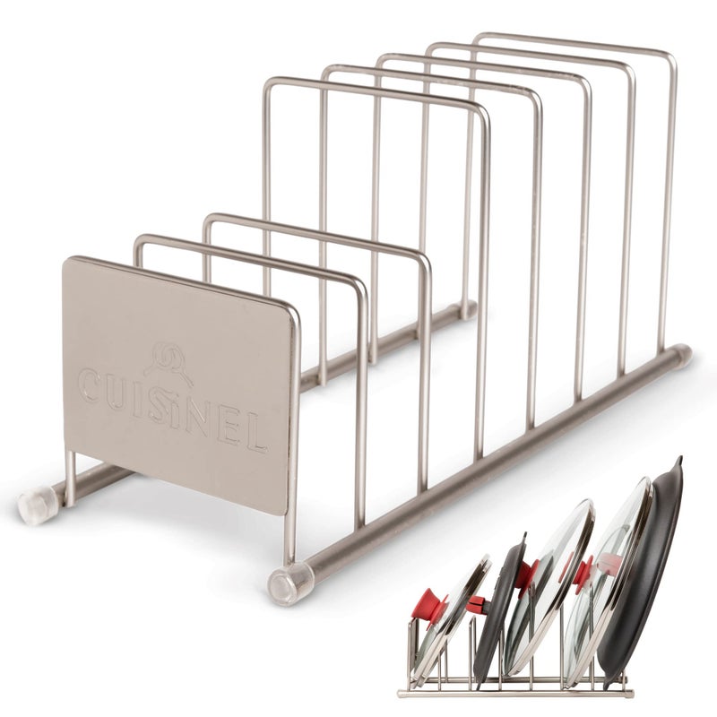 Cuisinel Lid and Dish Organizer Rack Satin Nickel Silver Kitchen Storage Organization Stand Plate Holder PanPot Covers Cutting Board and Cookie Sheet Divider 7Tier CabinetCounter Display