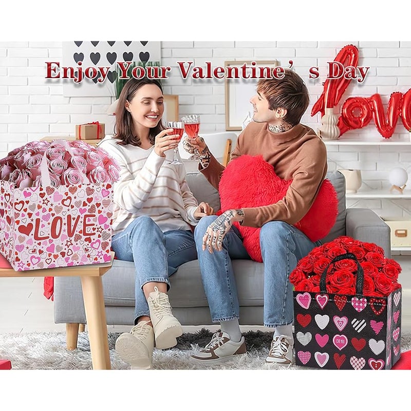 Jaywayang 2PCS 12.6 Valentines Gift Bags With Tissue Paper and Card, Large Valentine's Day Gift Bags Reusable Love Heart Valentines Bags, Valentines Goodie Bags(White, Black) - Image 3
