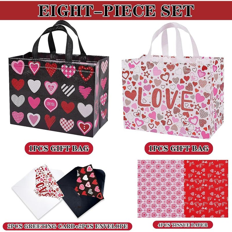 Jaywayang 2PCS 12.6 Valentines Gift Bags With Tissue Paper and Card, Large Valentine's Day Gift Bags Reusable Love Heart Valentines Bags, Valentines Goodie Bags(White, Black) - Image 4