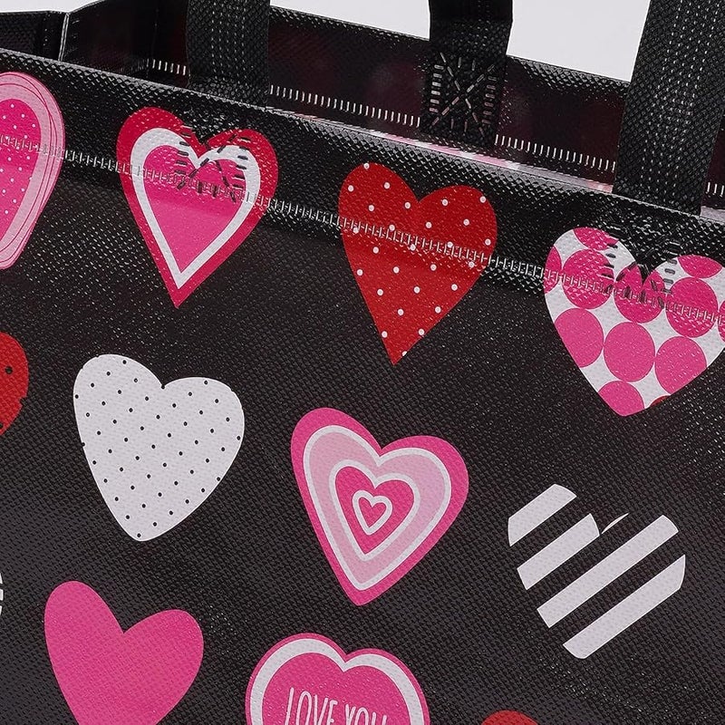 Jaywayang 2PCS 12.6 Valentines Gift Bags With Tissue Paper and Card, Large Valentine's Day Gift Bags Reusable Love Heart Valentines Bags, Valentines Goodie Bags(White, Black) - Image 5