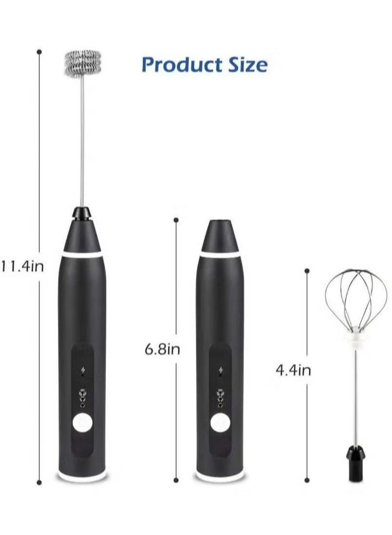 ELTRAZONE Handheld Electric Milk Frother – USB Rechargeable 3-Speed Coffee Whisk and Beverage Mixer for Matcha, Cappuccino, and Lattes – Includes Two Stainless Steel Whisks and a Cleaning Brush - Image 2