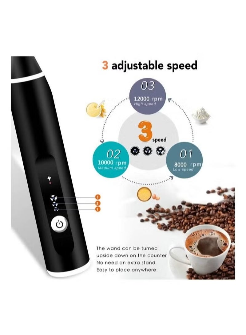 ELTRAZONE Handheld Electric Milk Frother – USB Rechargeable 3-Speed Coffee Whisk and Beverage Mixer for Matcha, Cappuccino, and Lattes – Includes Two Stainless Steel Whisks and a Cleaning Brush - Image 3