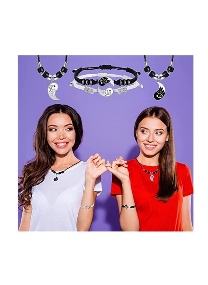 SYOSI - Stainless Steel Yin Yang Pendant Necklace and Bracelet Set 2 Pieces Dragon Yin Yang Adjustable Cord Bracelets 2 Pieces Dragon Yin Yang Pendant Necklace Chains for Friendship Boyfriend Girlfriend - Image 1