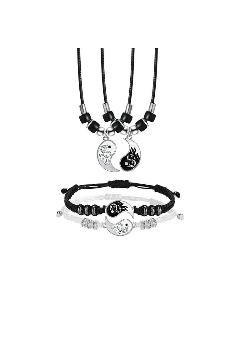 SYOSI - Stainless Steel Yin Yang Pendant Necklace and Bracelet Set 2 Pieces Dragon Yin Yang Adjustable Cord Bracelets 2 Pieces Dragon Yin Yang Pendant Necklace Chains for Friendship Boyfriend Girlfriend - Image 1