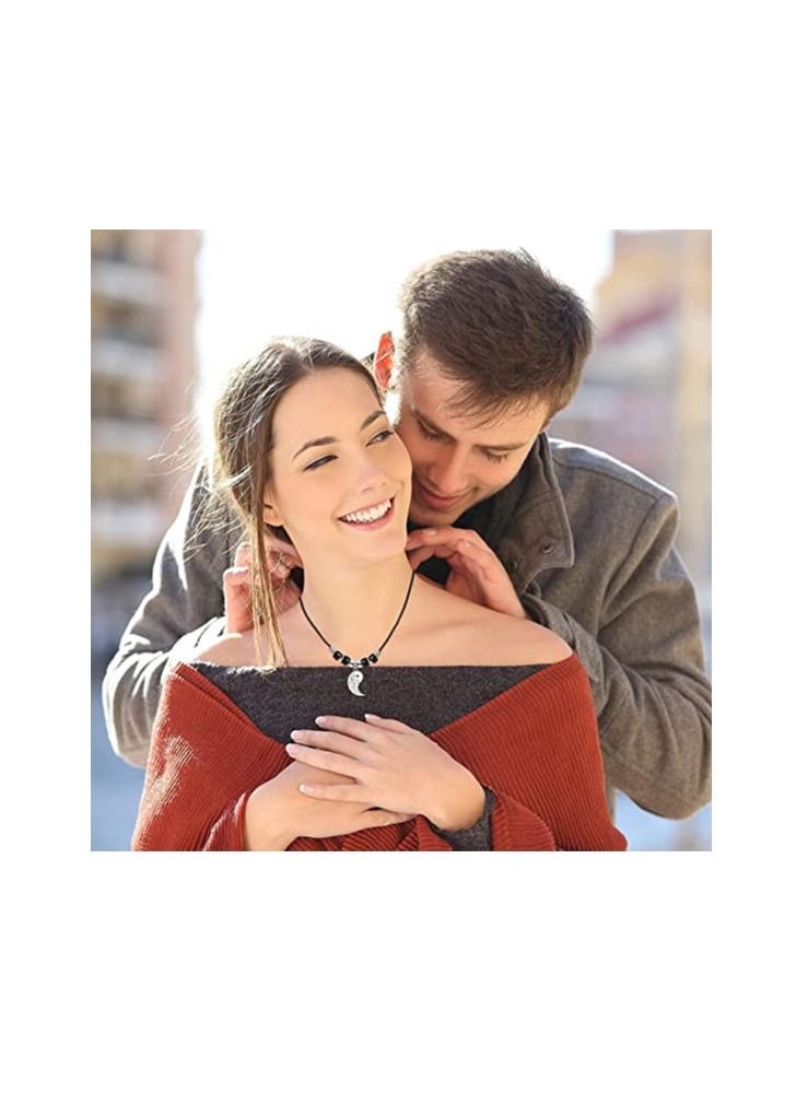 SYOSI - Stainless Steel Yin Yang Pendant Necklace and Bracelet Set 2 Pieces Dragon Yin Yang Adjustable Cord Bracelets 2 Pieces Dragon Yin Yang Pendant Necklace Chains for Friendship Boyfriend Girlfriend - Image 1