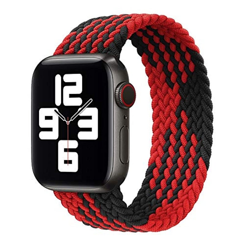 D'VOGUE Braided Solo Loop Strap Compatible with Apple Watch Series 6/SE/5/4/3/2/1 – Stretchy Sport Band (Red Black Stripe, Medium 38/40mm) - Image 1