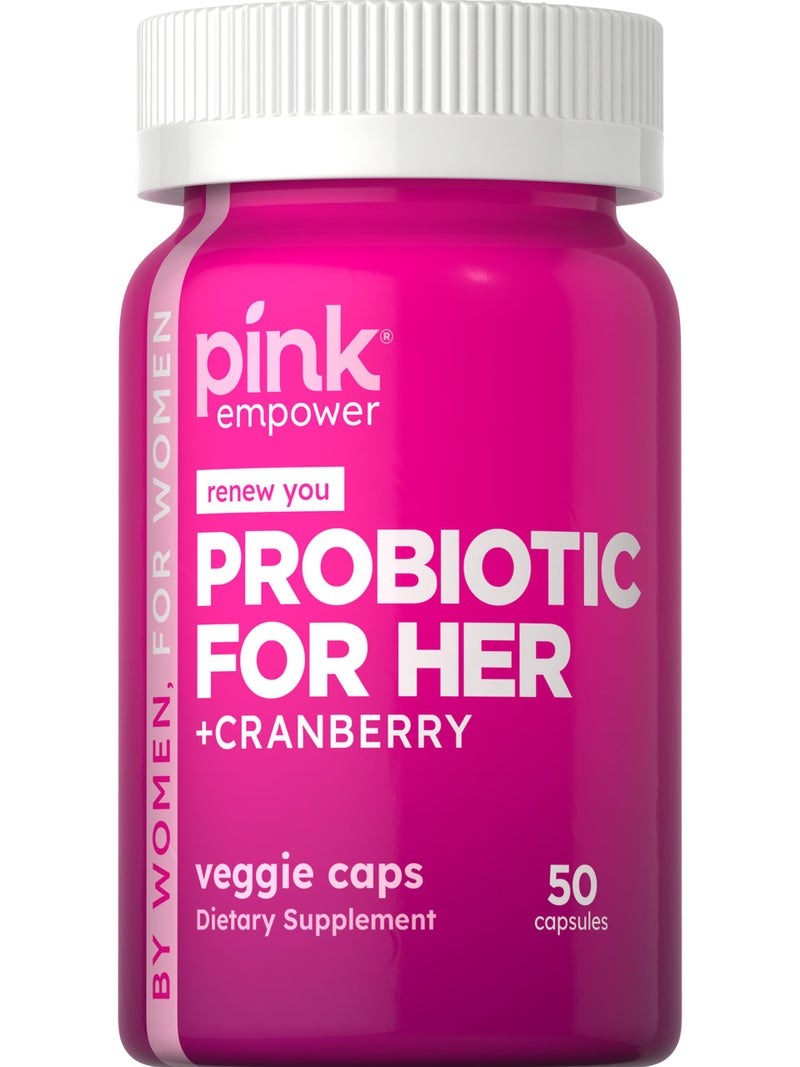 PINK Probiotics for Women Digestive Health Support 50 Veggie Capsules 5 Billion CFU Plus Cranberry Vegetarian NonGMO Gluten Free Supplement