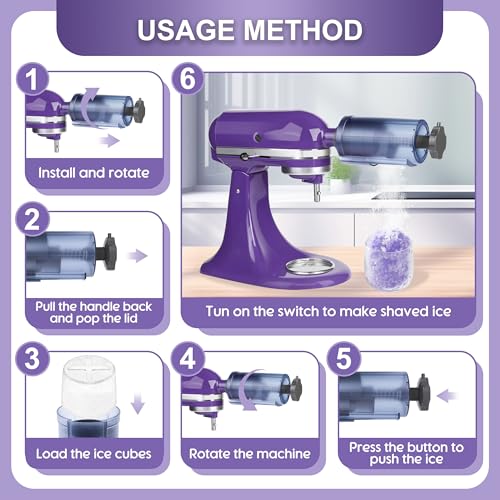 Jooke Shaved Ice Attachment for Kitchenaid Stand Mixer,Ice Crushers for Home Use,Homemade Shaved Ice Maker,Snow Cone Machine for Kitchenaid Ice Shaver with 8 Reusable Ice Cube Mold,Instruction Manual - Image 5