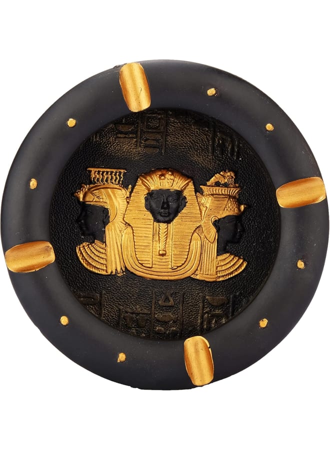 منفضة سجائر مصرية قديمة فريدة، مصنوعة يدويًا، ملونة، برأس شهير للملك توت عنخ آمون والملكة كليوباترا، مطلية بالبرونز الذهبي. صنع في مصر. - Image 1