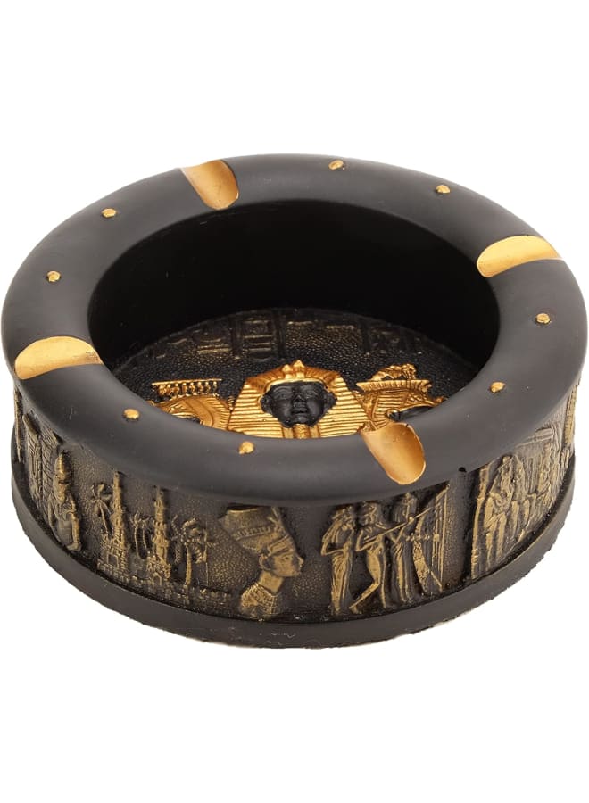 منفضة سجائر مصرية قديمة فريدة، مصنوعة يدويًا، ملونة، برأس شهير للملك توت عنخ آمون والملكة كليوباترا، مطلية بالبرونز الذهبي. صنع في مصر. - Image 2