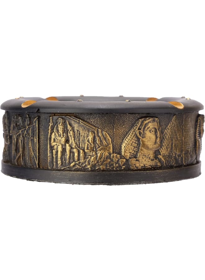 منفضة سجائر مصرية قديمة فريدة، مصنوعة يدويًا، ملونة، برأس شهير للملك توت عنخ آمون والملكة كليوباترا، مطلية بالبرونز الذهبي. صنع في مصر. - Image 5