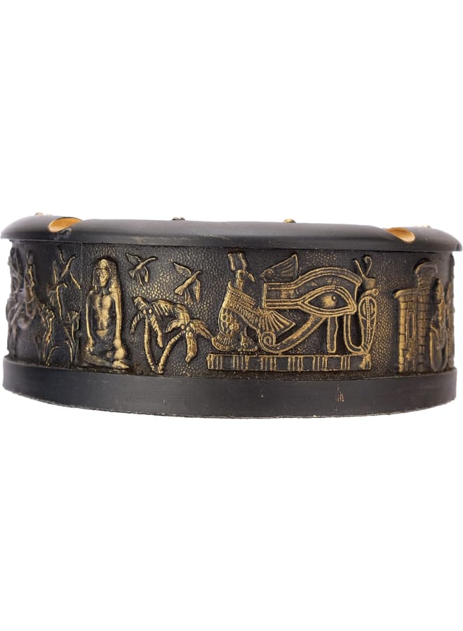 منفضة سجائر مصرية قديمة فريدة، مصنوعة يدويًا، ملونة، برأس شهير للملك توت عنخ آمون والملكة كليوباترا، مطلية بالبرونز الذهبي. صنع في مصر. - Image 3