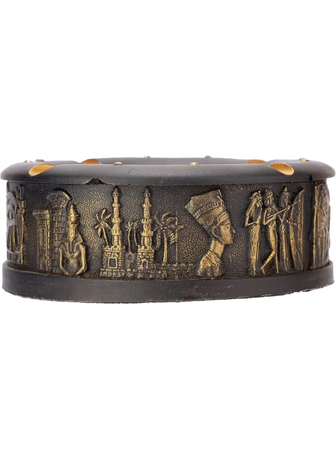 منفضة سجائر مصرية قديمة فريدة، مصنوعة يدويًا، ملونة، برأس شهير للملك توت عنخ آمون والملكة كليوباترا، مطلية بالبرونز الذهبي. صنع في مصر. - Image 4