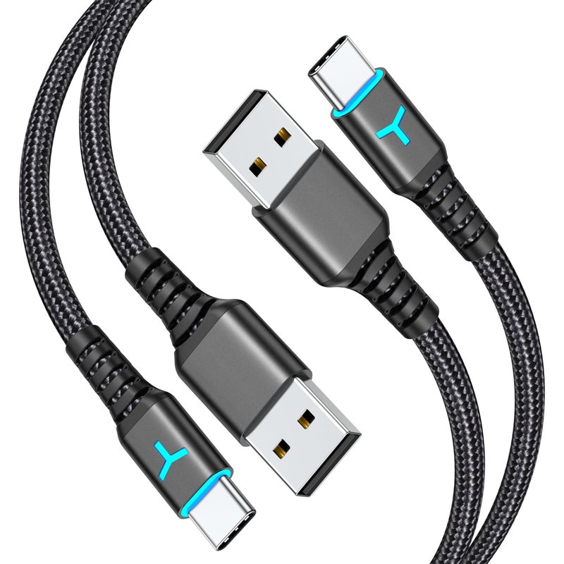 6amLifestyle 2 Pack 10FT PS5 Controller Charger Charging Cable with LED Indicator, Nylon Braided Fast Charging Data Sync USB Type C Cord for Xbox Series X/Series S Switch Controller - Image 1