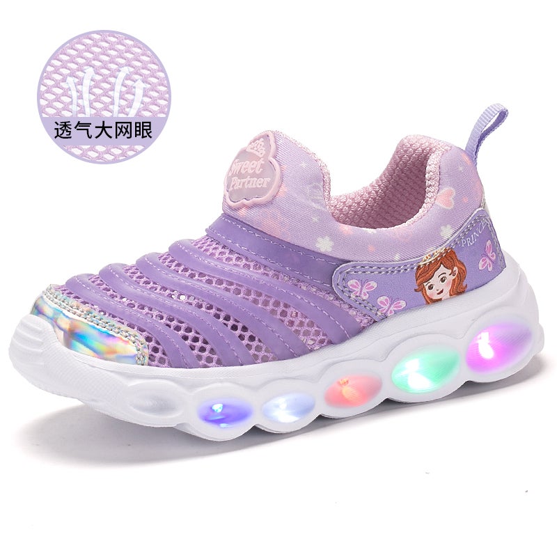 Caterpillar Kids Sneakers Breathable Light-Up Sport Shoes Princess Lan Upgrade (Single Net) 