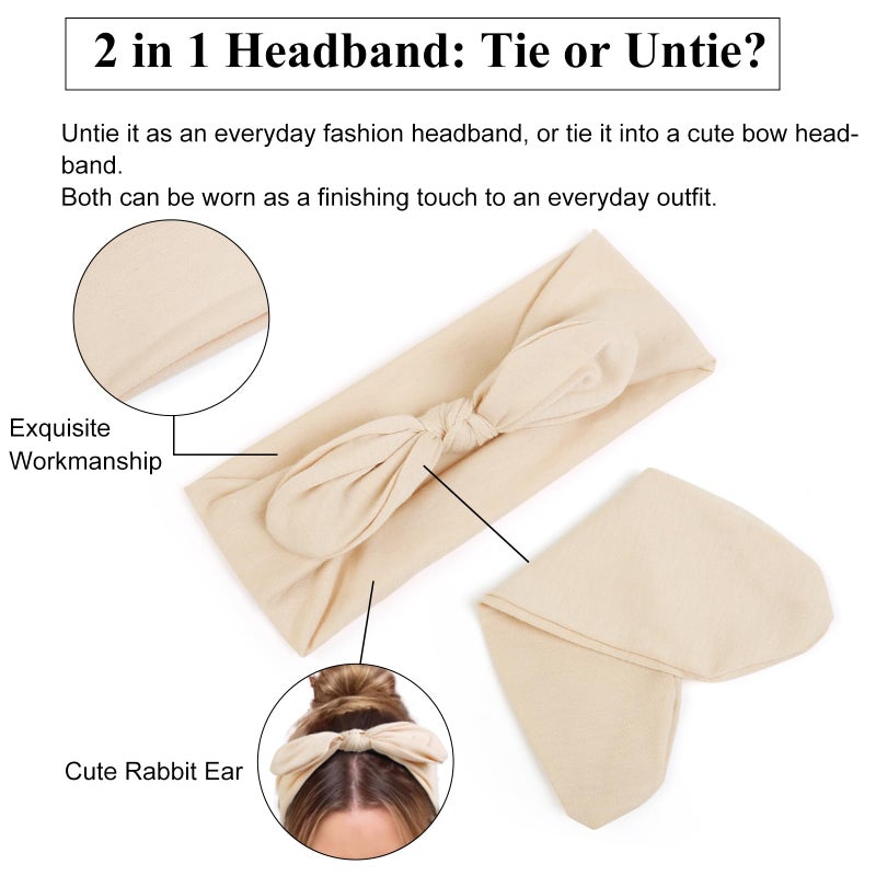 Tobeffect Bow Headbands for Women Non Slip, 3.5'' Wide Knotted Headband Hair Bands with Bows, Rabbit Ears Womens Turban Headbands Headwraps, Girls Strechy Cute Hair Accessories - Image 4