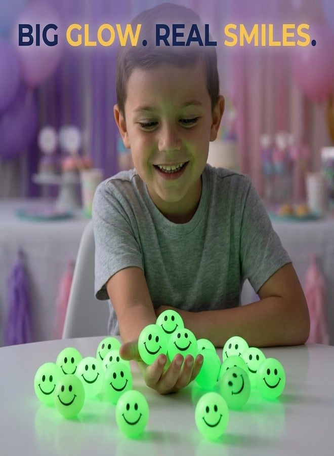 Bedwina 144 Pcs Bulk Bouncy Balls Glow in The Dark - (1inch / 27mm) Diameter, High Bouncing, Small Rubber Smile Face Bouncing Balls for Kids, Vending Machines, Valentine's Day Goodie Bag, Party Favor - Image 3