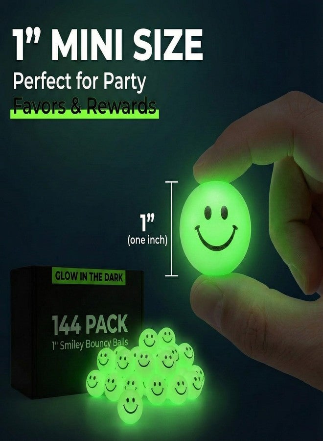 Bedwina 144 Pcs Bulk Bouncy Balls Glow in The Dark - (1inch / 27mm) Diameter, High Bouncing, Small Rubber Smile Face Bouncing Balls for Kids, Vending Machines, Valentine's Day Goodie Bag, Party Favor - Image 2