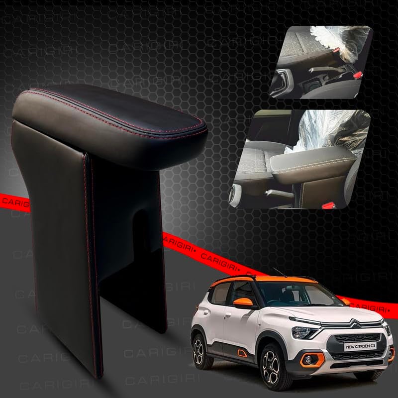 Carigiri Premium Finish Car Armrest with Storage Box And High Density Moulded Foam For Citroen C3/ eC3 (Black with Red Double Stitching,Nappa Leatherette)(No Obstruction to Rear Window Buttons) - Image 2