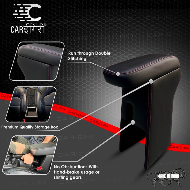 Carigiri Premium Finish Car Armrest with Storage Box And High Density Moulded Foam For Citroen C3/ eC3 (Black with Red Double Stitching,Nappa Leatherette)(No Obstruction to Rear Window Buttons) - Image 4