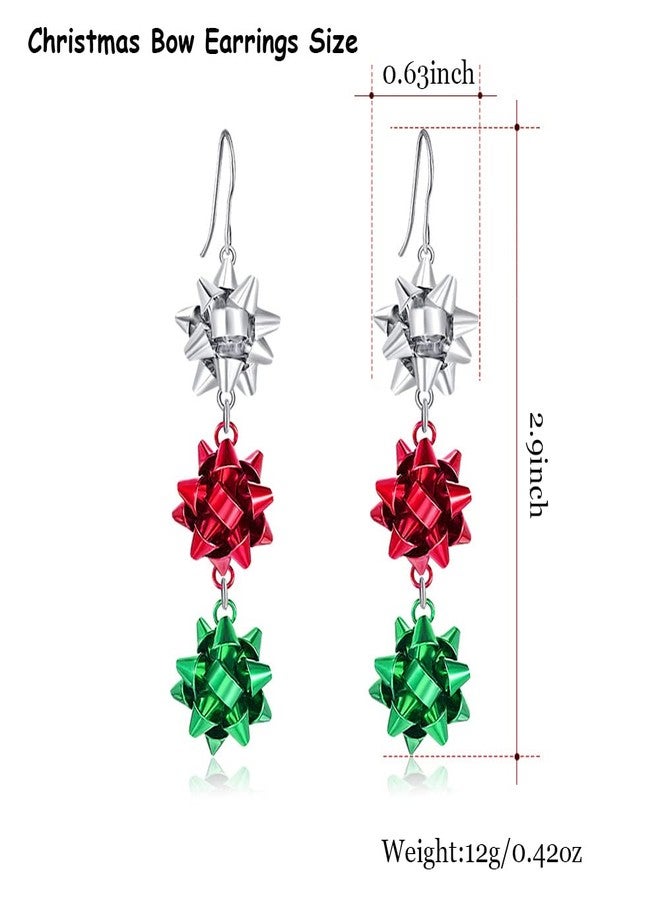 CSIYANJRY99 Christmas Bow Earrings Holiday Xmas Bow Earrings for Women Red Green White Bow Drop Dangle Earrings Triple Bow Earring Jewelry (Gold) - Image 3