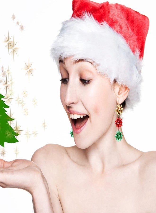 CSIYANJRY99 Christmas Bow Earrings Holiday Xmas Bow Earrings for Women Red Green White Bow Drop Dangle Earrings Triple Bow Earring Jewelry (Gold) - Image 5