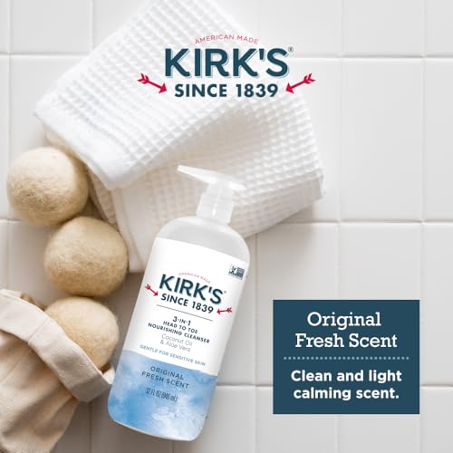 Kirk's 3-in-1 Head to Toe Nourishing Liquid Cleanser & Travel Size Bar Soap - for Men, Women & Children - Premium Coconut Oil and Aloe Vera- Non GMO & Vegan -Original Fresh Scent - 32 Fl Oz. 2 pack - Image 5