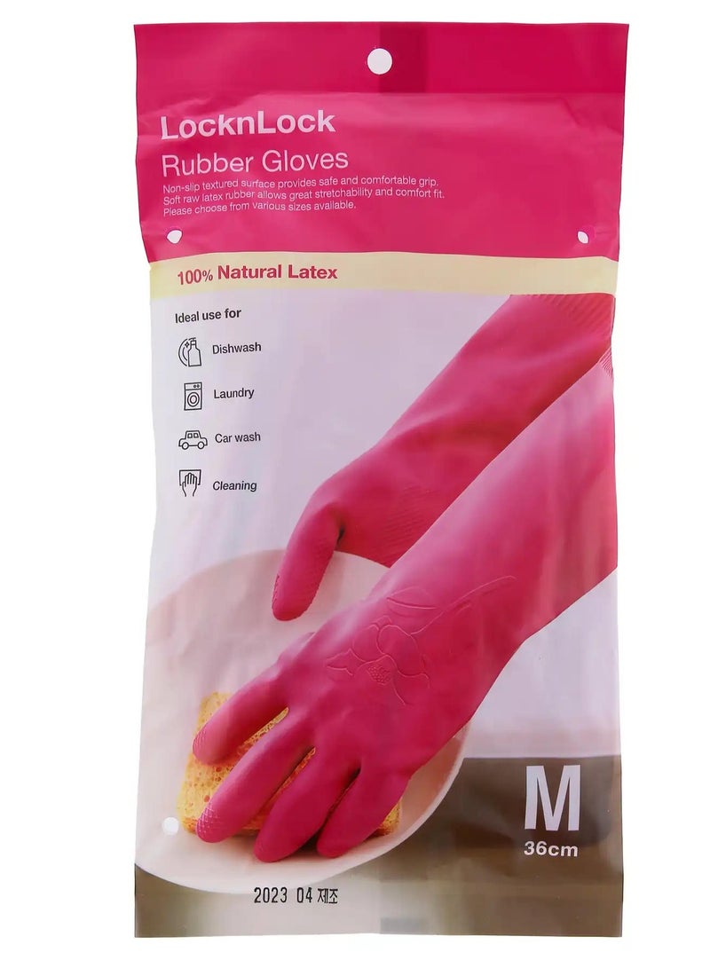 لوك اند لوك قفازات مطاطية 36 سم متوسطة الحجم باللون الوردي - Image 1