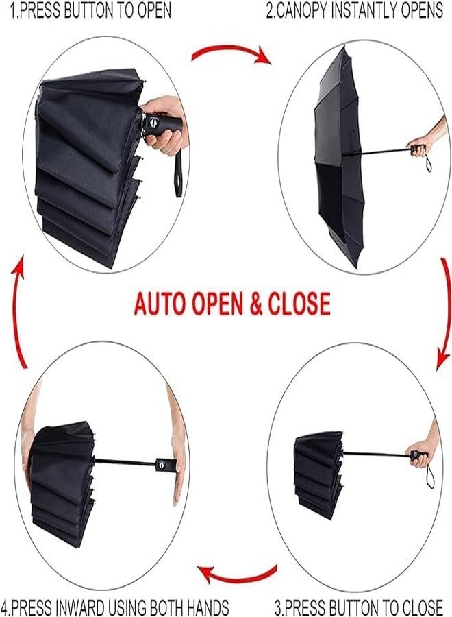 Onward AUTO OPEN CLOSE UMBRELLA Automatic Rain Sun UV Protection Foldable Auto Open Close for Men & Women (Black) - Image 2