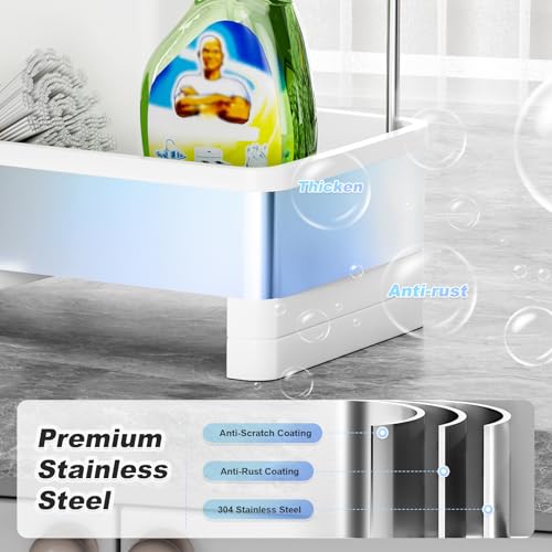 Ewaiira Stainless Steel Sink Caddy, Sponge Holder for Kitchen Sink with Brush Holder & Dishcloth Rack, Rustproof Sink Organizer Countertop, Kitchen Organizers Storage Essentials (E-White 9.8″) - Image 2