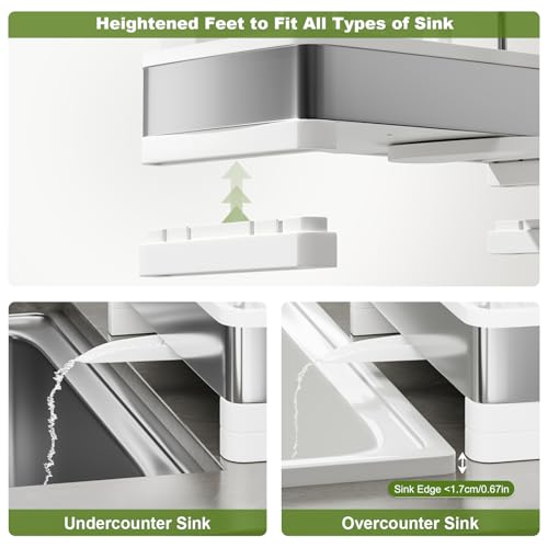 Ewaiira Stainless Steel Sink Caddy, Sponge Holder for Kitchen Sink with Brush Holder & Dishcloth Rack, Rustproof Sink Organizer Countertop, Kitchen Organizers Storage Essentials (E-White 9.8″) - Image 5