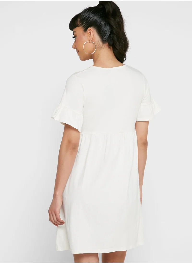 boohoo Ruffle Detail Pleated Dress