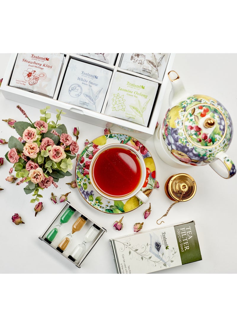 Tealand Dishwasher Safe Serving Fruits Teapot W/Gold Rim With Removable Lid Beverage Server ware (0.6L) - Image 3